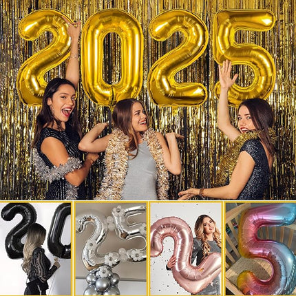 Smlpuame 40 Inch Number 2 Balloons Silver, 4pcs Huge Foil Balloon Numbers 2 0 2 5 for 2nd 5th 20th 25th 50th Birthday Anniversary Graduation Class of 2025 Party Decorations Supplies