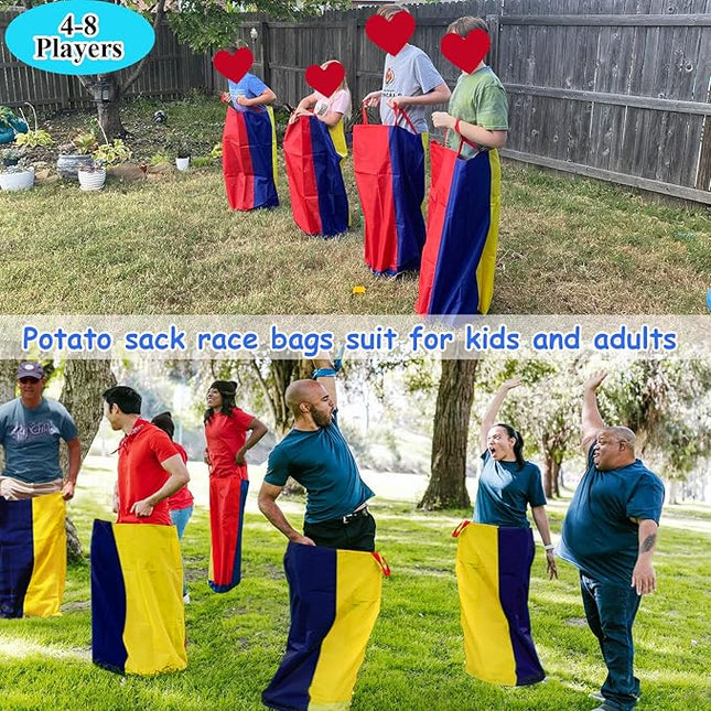 4-8 Player Potato Sack Race Bags Backyard Games for Kids and Adult, Field Day Birthday Party Outdoor Games for Kids Family,Carnival Game,Egg and Spoon Race,3 Legged Race,Relay Batons,Easter Fun Games
