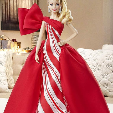 Barbie 2019 Holiday Doll, 11.5-inch, Blonde, Wearing Red and White Gown, with Doll Stand and Certificate of Authenticity