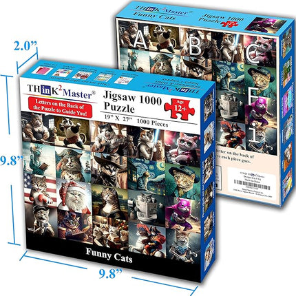Think2Master Funny Cats 1000 Pieces Jigsaw Puzzle Featuring heartwarming Kittens and Cats. Fun for Teens, Seniors & Families. Great Gift for Kids Ages 13+ Size: 26.8” x 18.9”
