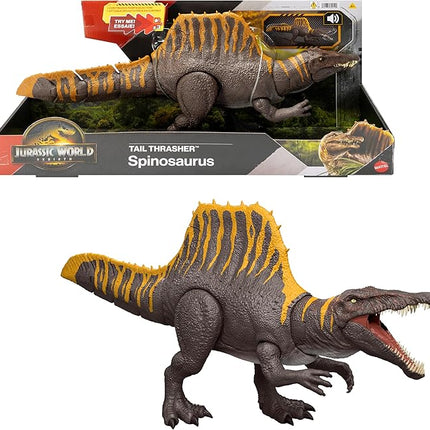 Mattel Jurassic World Rebirth Dinosaur Toy, Tail Thrasher Spinosaurus Action Figure with 2 Attack Moves, Movie-Accurate & Posable, Digital Play