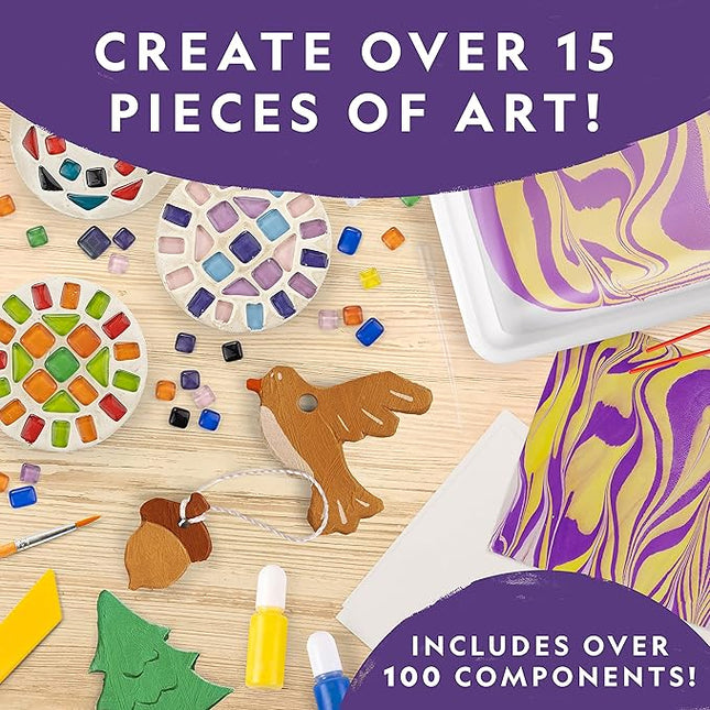 National Geographic Mega Arts and Crafts Kit for Kids – Mosaic Kit, Marbling Paint Kit & Air Dry Clay Pottery Kit – Art Projects for Kids Ages 8-12, Crafts for Girls and Boys (Amazon Exclusive)