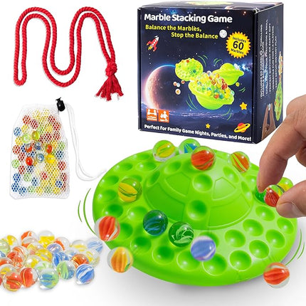 UFO Marble Balance Game, 60 Colorful Marbles Toy for Kids Family Stacking Challenge, Party Game with Storage Case for Children Over 96 Months
