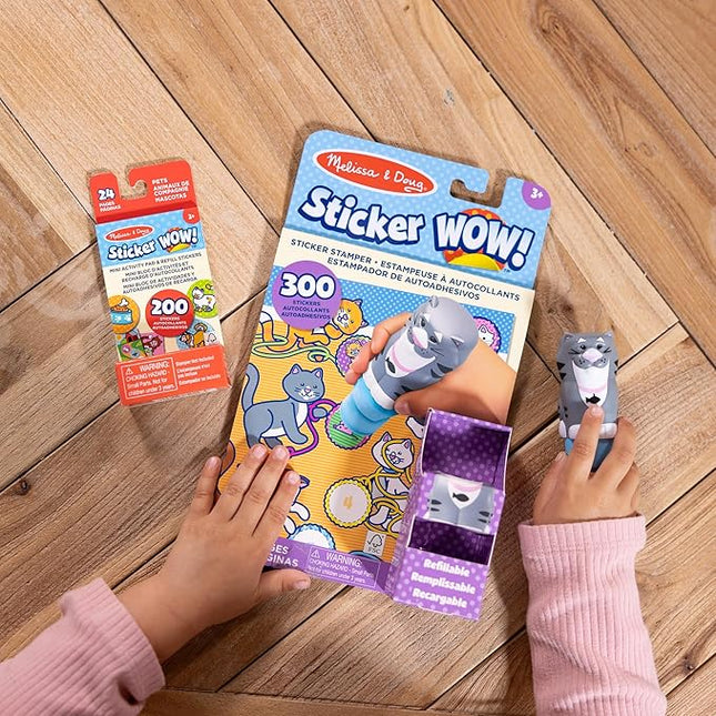 Melissa & Doug Sticker Wow!™ Cat Bundle: 24-Page Activity Book, Refillable Sticker Stamper, Mini Pad, 500 Stickers, Arts and Crafts for Kids Ages 3+