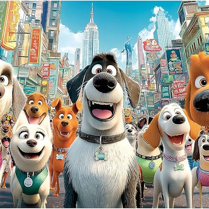 Blueforest 1000 Piece Jigsaw Puzzle for Adults - Cute Cartoon Dogs in City Theme, Challenging & Fun Adult Puzzles for Stress Relief & Home Decor 27.5x19.7 Inch