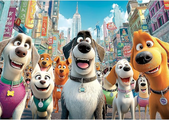 Blueforest 1000 Piece Jigsaw Puzzle for Adults - Cute Cartoon Dogs in City Theme, Challenging & Fun Adult Puzzles for Stress Relief & Home Decor 27.5x19.7 Inch