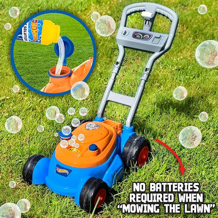 Hot Wheels™ Bubble Lawn Mower for Toddlers, Bubble Blowing Machines, Indoor/Outdoor Gardening Toy, Birthday Gift for Prechool Girls and Boys, No Batteries Required, Includes Bubble Solution, 2+