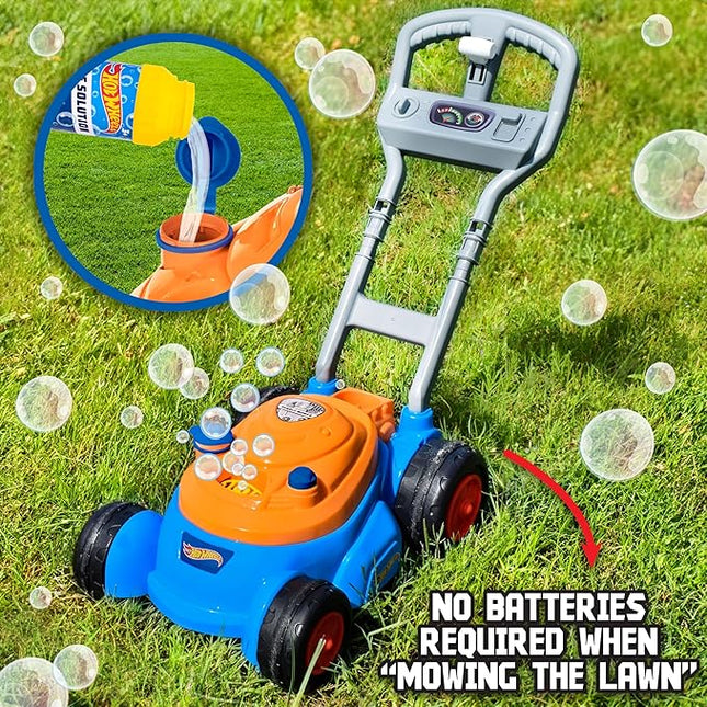Hot Wheels™ Bubble Lawn Mower for Toddlers, Bubble Blowing Machines, Indoor/Outdoor Gardening Toy, Birthday Gift for Prechool Girls and Boys, No Batteries Required, Includes Bubble Solution, 2+