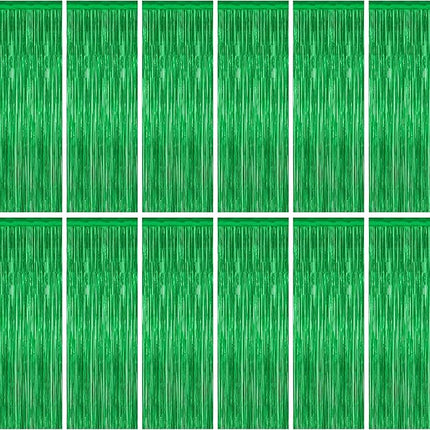 12 Pack Party Decorations, 3.28 FT x 7.05 FT Green Streamer, Metallic Birthday Backdrop Foil Fringe Curtains Green Tinsel, Party Supplies Photo Booth Props Door Wall Indoor Decor