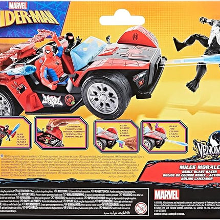 SPIDER-MAN Marvel VenomVersus Epic World of Action Miles Morales Remix Blast Racer 4-Inch (10 CM) Figure & Toy Car, Accessories, Super Hero Toys, 4+