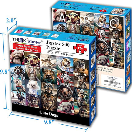 Think2Master Cute Dogs 500 Pieces Jigsaw Puzzle Featuring heartwarming Puppies and Dogs. Fun Teens, Seniors & Families. Great Gift for Kids Ages 13+ Size: 26.8” x 18.9”