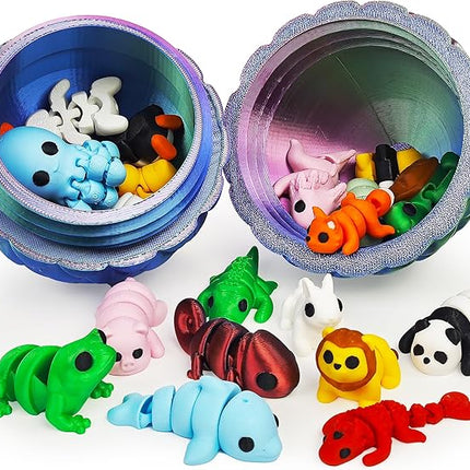 25 pcs Mini 3D Printed Animal Figurines Set with Dragon Egg: Articulated, Flexible, and Exquisitely Cute Fidget Toys for Play and Display for Valentine's Day, Easter, Bithday.
