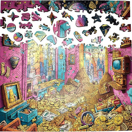 Wooden Jigsaw Puzzle for Adults - Challenging 300 Piece Puzzle with Cool Shapes - Mind Bending Brain Teaser Collection (Treasure Trove)