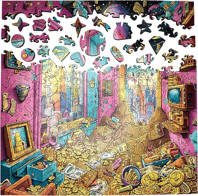 Wooden Jigsaw Puzzle for Adults - Challenging 300 Piece Puzzle with Cool Shapes - Mind Bending Brain Teaser Collection (Treasure Trove)