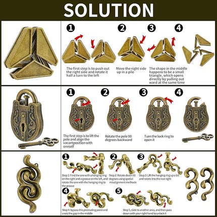 Brain Teaser Puzzles- 3 PCS Metal Puzzles Kit Metal Cast Puzzle Games Toys Unlock Interlock Puzzles Box Mind IQ Logic Test Disentanglement Games Toys for Adults School WP140A