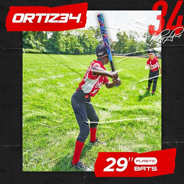 Grand Slam Set- Graffiti Plastic Bat, David Ortiz Backyard Baseball Set with 3 Balls, 4 Throw Down Bases