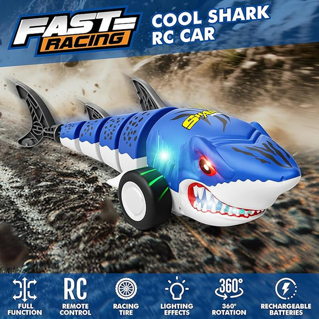 Remote Control Shark Car Toys for Kids,2.4GHz RC Cars Simulation Shark with Cool Light, 360° Stunt Drift & Most Terrains,Outdoor Toys for Birthday for 6,7,8,9,10-12 Boys Girls