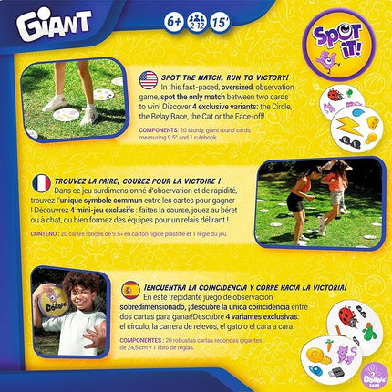Spot It! Giant Card Game - Oversized Matching with 4 Exclusive Mini-Games, Fast-Paced Family Game for Kids & Adults, Ages 6+, 2-12 Players, 15 Minute Playtime, Made by Zygomatic