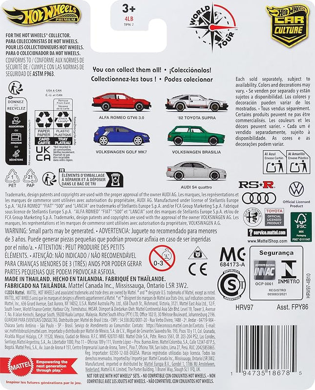 Hot Wheels Premium Car Culture Collectible Toy Car, 1:64 Scale Die-Cast '82 Toyota Supra, World Tour Vehicle with Real Riders Tires