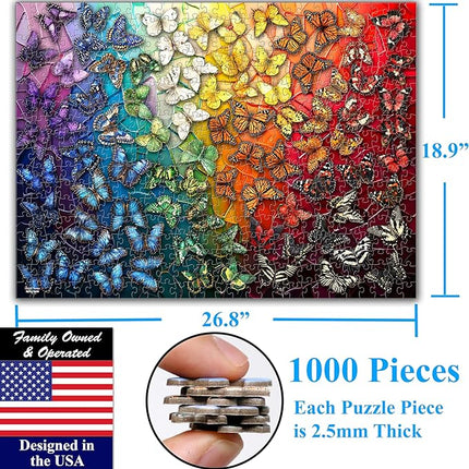 Think2Master Colorful Rainbow of Butterflies & Stained Glass 1000 Pieces Large Format Jigsaw Puzzle for Kids 12+, Teens, Adults & Families. Beautiful Vibrant Illustration Artwork Size: 26.8” X 18.9”
