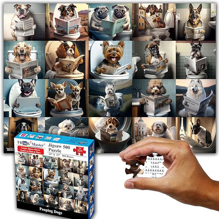 Think2Master Pooping Dogs & Puppies 500 Pieces Jigsaw Puzzle. Pooping Puppies, Funny Bathroom Decoration, Gag Gift. Fun Toy Teens, Adults, Seniors & Families. Great for Kids 13+ Size: 26.8” x 18.9”