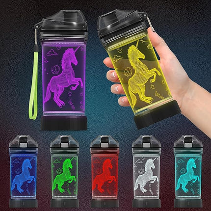 Unicorn Gifts for Girls, Light Up 3D Unicorn Water Bottle, 14oz Tritan BPA Free - Kids Drinking Cup - Christmas Holiday