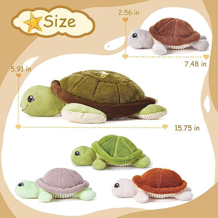 IKASA Mommy Sea Turtle Stuffed Animal Mom and Baby Plush Toy, Cute 15" Soft Small Mama Family Set with Little Babies,Gifts for Kid (Sea Turtle)