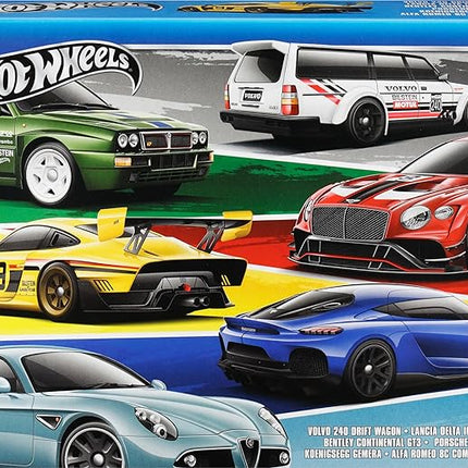 Hot Wheels Car Culture Premium 6-Pack, Set of 6 Die-Cast 1:64 Scale Euro Style Vehicles with Elevated Deco (Styles May Vary)