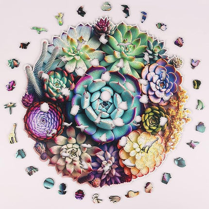 Mys Aurora Puzzles for Adults 1000 Pieces, Mandala Succulent Plants Wooden Puzzles Unique Shaped Jigsaw Challenging Puzzle Gift for Family Game 23.4'' x 22.6''