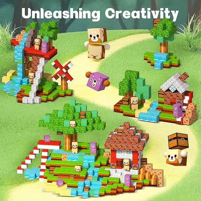 150Pcs Magnetic Building Blocks-Magnetic Cubes Green Forest Set Creative Magnet Toys Blocks Stacking for Kids STEM Preschool Educational Gifts for Toddler Ages 4-8 Boys and Girls