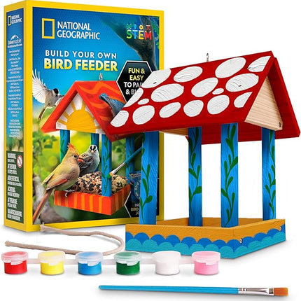 Blue Marble National Geographic Build Your Own Bird Feeder Kit – DIY Wooden Feeder Craft with Paints, Brush, Bird-Watching Journal & Educational Poster for Kids, Easter Basket Stuffers
