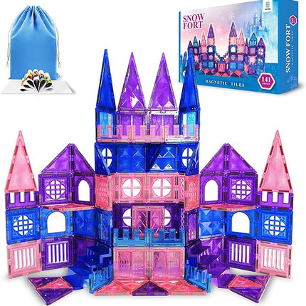 Magnetic Tiles 141 pcs 3D Diamond Building Blocks, STEM Educational for Kids, Perfect for Pretend Play, Birthday Gifts for 3-8 Year Old Girls and Boys, Free Bag Included (141 Pieces)