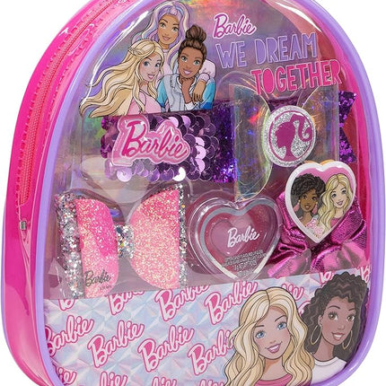 Barbie - Townley Girl Backpack Cosmetic Makeup Gift Bag Set includes Hair Accessories and Printed PVC Back-pack for Kids Girls, Ages 3+ perfect for Parties, Sleepovers and Makeovers