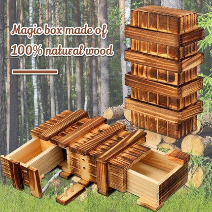 Yilloog 4 Pcs Secret Puzzle Box for Adults Puzzle Boxes with Compartments Secret Puzzle Drawer Wooden Box Game for Adults