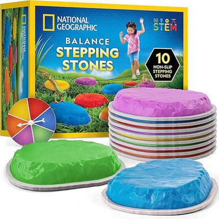 NATIONAL GEOGRAPHIC Stepping Stones for Kids – Durable Non-Slip Stones Encourage Toddler Balance & Gross Motor Skills, Indoor & Outdoor Toys, Obstacle Course, Gifts for Toddlers (Amazon Exclusive)