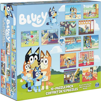 Spin Master Games, Bluey Puzzles 12-Pack, Jigsaw Puzzles for Preschoolers, Ages 4 & Up