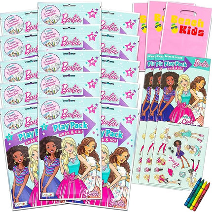 Bendon Publishing Set of 15 Kids Play Packs Bundle ~ Fun Party Favors Coloring Book Crayons Stickers (Barbie)