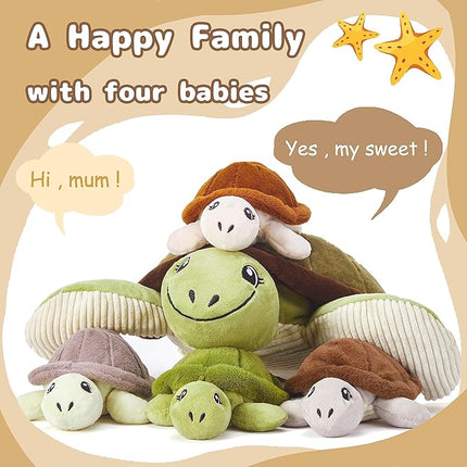 IKASA Mommy Sea Turtle Stuffed Animal Mom and Baby Plush Toy, Cute 15" Soft Small Mama Family Set with Little Babies,Gifts for Kid (Sea Turtle)