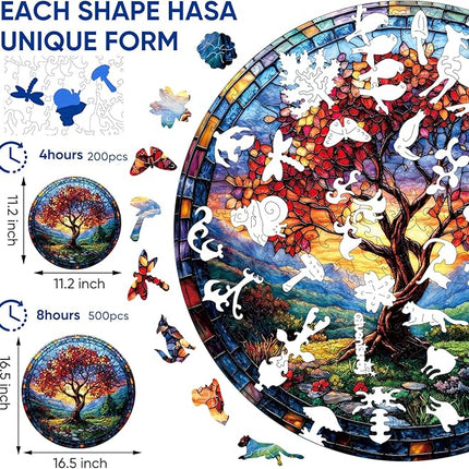 Wooden Puzzles for Adults 500 Pieces, Glass Redwood Tree Jigsaw Puzzles for Kids, 16.5x16.5in, Royal, Unique Shape Adult Puzzles, Irregular Creative for Adults Family Game