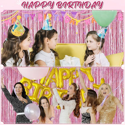 2 Pack Laser Hot Pink Foil Fringe Curtains Streamers Party Decorations 3.3 x 8.2 ft, Tinsel Curtain Fringe Backdrop for Parties, Door Fringe Birthday Streamers, Barbie Backdrop Party Decorations