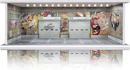 1/64 Scale Cars Display Case: Toy Car Parking Garage with LED Light Compatible with Hot Wheels, FoamBoard Storage Display for Matchbox with Acrylic Cover (Silent Scream)