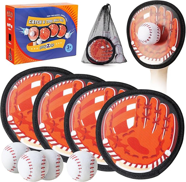 Playzap Toss and Catch Ball Set - Ultra Soft & Safe Toddler Baseball Gloves Designed for Pain-Free - Kids Games Toys Indoor Outdoor - Great for Yard Beach Pool - Gift for Boys Girls 2-4 5-7 8-10 Years