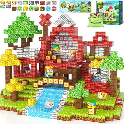 Magnetic Blocks with Forest Animals Toys, Build Mine Magnet World Set, Magnetic Tiles Building for Boys & Girls Age 4-8 5-7, STEM Montessori Sensory Toys for Toddlers Kids Gifts for 3+ Years Old