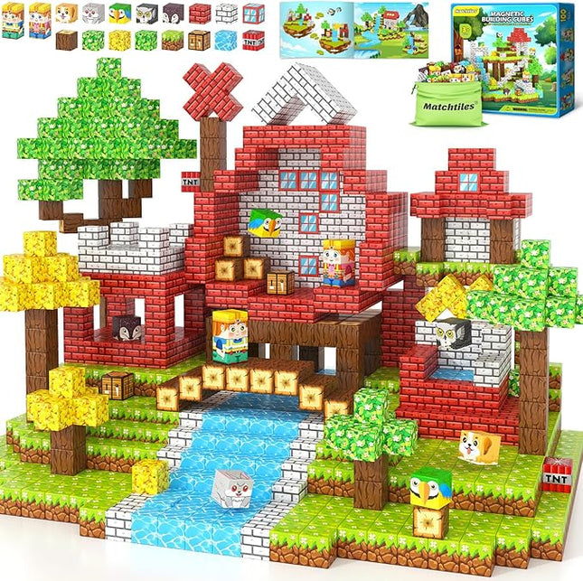 Magnetic Blocks with Forest Animals Toys, Build Mine Magnet World Set, Magnetic Tiles Building for Boys & Girls Age 4-8 5-7, STEM Montessori Sensory Toys for Toddlers Kids Gifts for 3+ Years Old