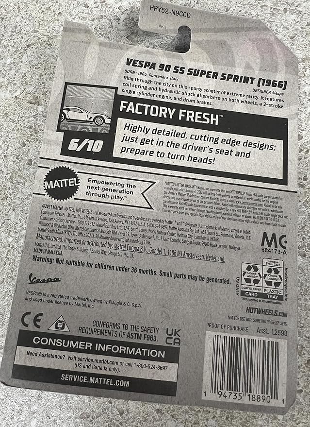 Hot Wheels Red Vespa 90 SS Super Sprint (1966) 71/250 HW Factory Fresh 6/10 New for 2024
