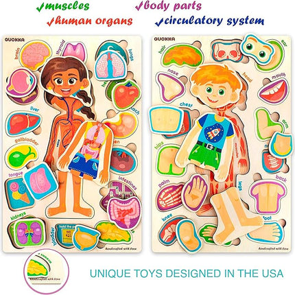 QUOKKA Puzzles for Kids – Montessori Puzzles for Toddlers 3-5 – Preschool Game Learning Human Body Parts Anatomy Skeleton – Educational Toys for Boy & Girl