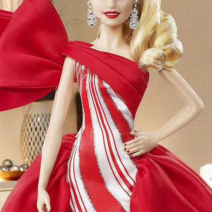 Barbie 2019 Holiday Doll, 11.5-inch, Blonde, Wearing Red and White Gown, with Doll Stand and Certificate of Authenticity