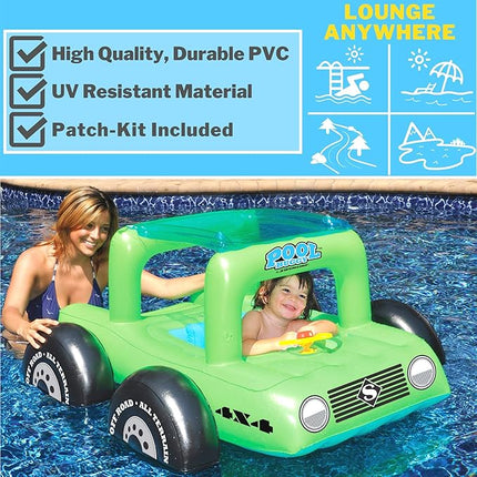 Swimline Inflatable Swimming Pool Float Ride-On Mattress Lounger Raft – Fun Poolside Relaxation for Crew, Buggy Car, Green, 41"