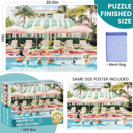 Jigsaw Puzzles 500 Pieces for Adults Puppy Swimming Pool Challenging Jigsaw Puzzle Animal Puzzles Difficult Puzzle Great Gift for Boys and Girls Family Fun Jigsaw Puzzle Game Toy 20.5x15inch