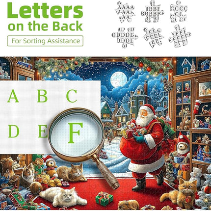 Blueforest Christmas 1000 Piece Jigsaw Puzzle for Adults - 27.5x19.7 Inches Large Holiday Scene with Santa, Toys & Snowy Village, Challenging Art Puzzle Home Decor